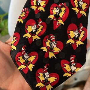 DR. SEUSS VINTAGE 90’s CAT IN THE HAT SILK TIE BLACK RED WHITE YELLOW